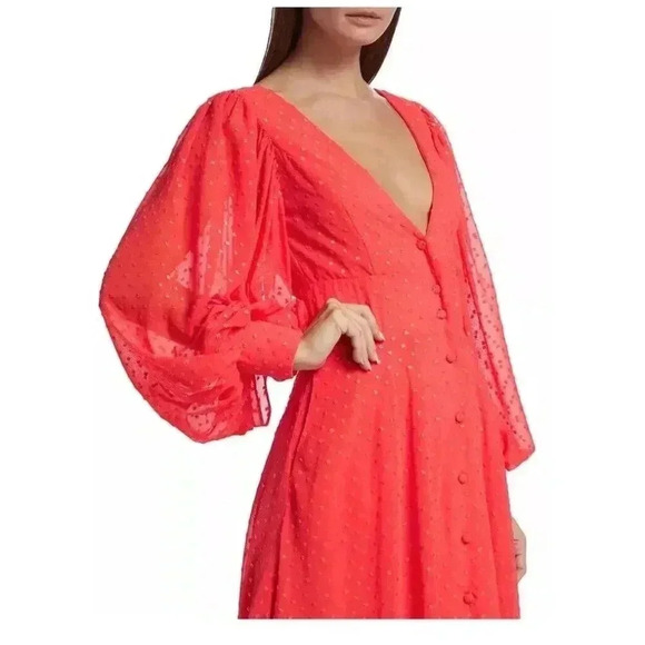 Kimberly Goldson Lesli Jacquard Maxi Dress Coral Gold V Neck Size Small - Picture 4 of 13